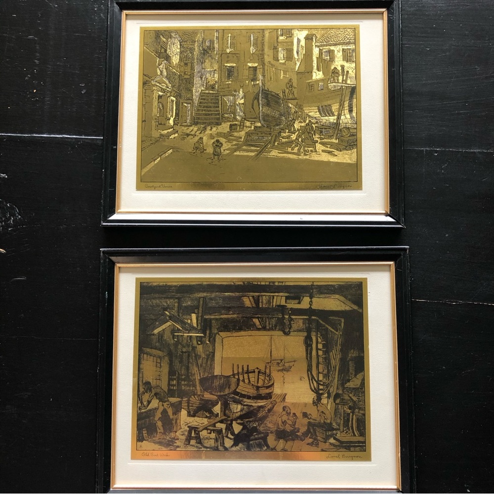Vintage Lionel Barrymore Gold Foil Etchings (2).